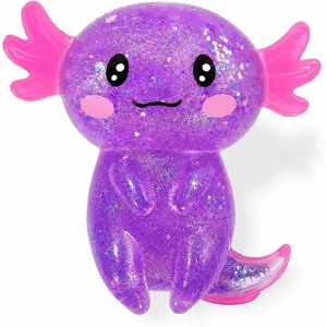 Axolotl Squishy Stress Relief Toy, Glitter Squeeze Fidget Toy for Kids & Adults, Cute Soft Sensory Toy for Anxiety Relief, Stretchy Slow Rising Desk Toy(Purple)