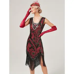 1920S Vintage Sequin Dress Gatsby Party Fringe Short Sleeve Gown for Gatherings And Celebrations, Embellished Cocktail Dress (In Stock)