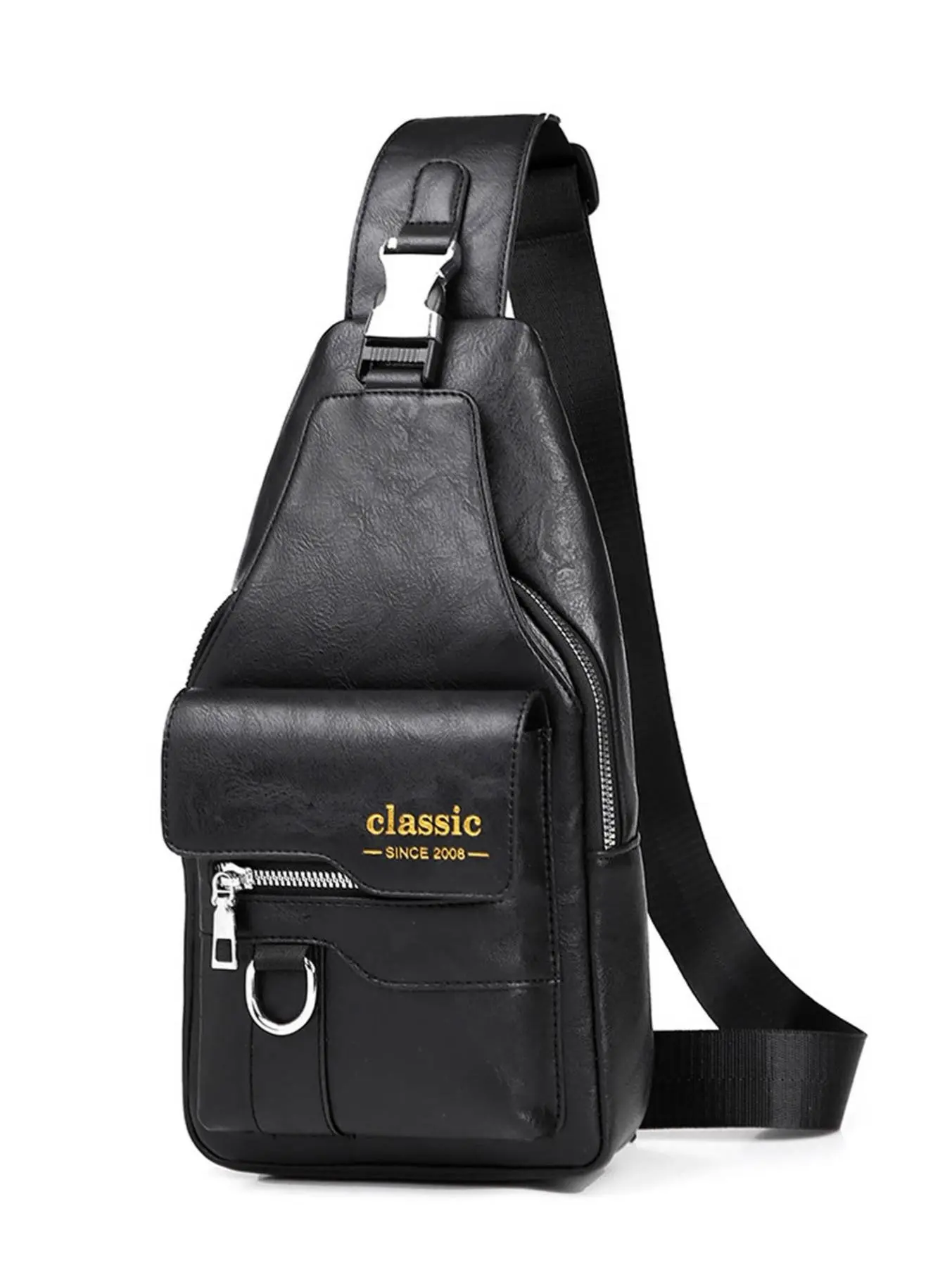 Classic PU Leather Chest Bag for Men, Adjustable Strap Crossbody Sling Backpack, Multi Zipper Pockets Casual Fanny Pack, Anti-theft Shoulder Bag for Travel Cycling Daily Commute