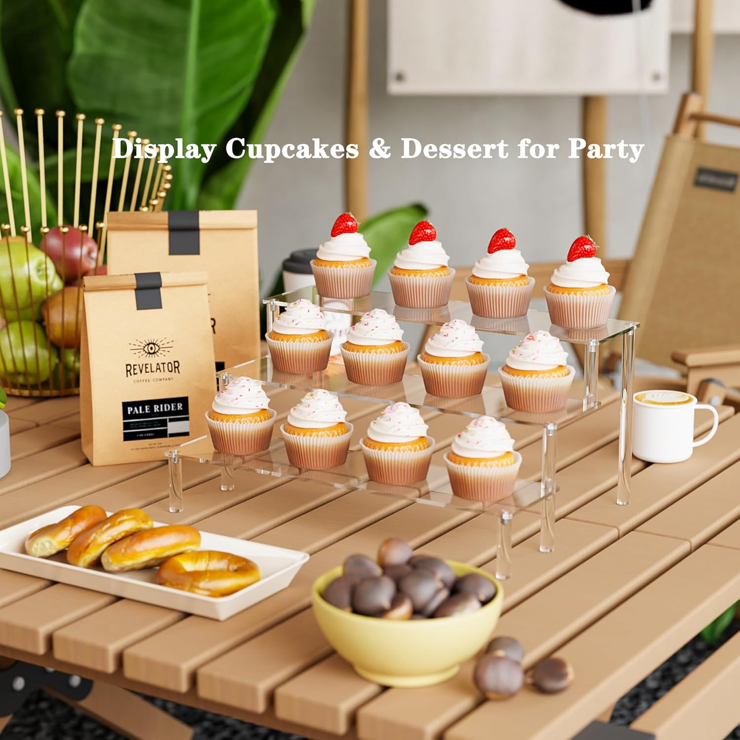 Display Risers Stand ,3 Tier Shelf for Perfume Organizer,  POP Figures, Cupcake Display, Amiibo, , and Desserts Holder  Shelves for Vendor Booth, Collections, Countertop (Clear, 3 Tier)