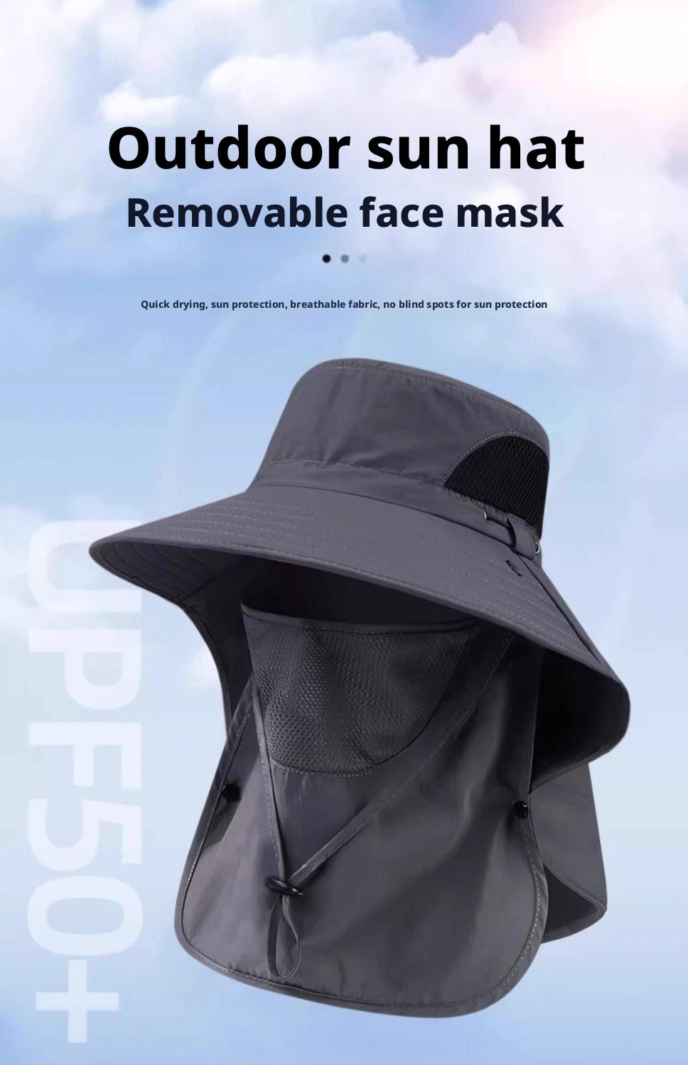 Fisherman's hat, summer sun protection hat for men and women, outdoor hiking hat, fishing face-shielding and neck-protecting integrated hat, wide-brimmed sun hat