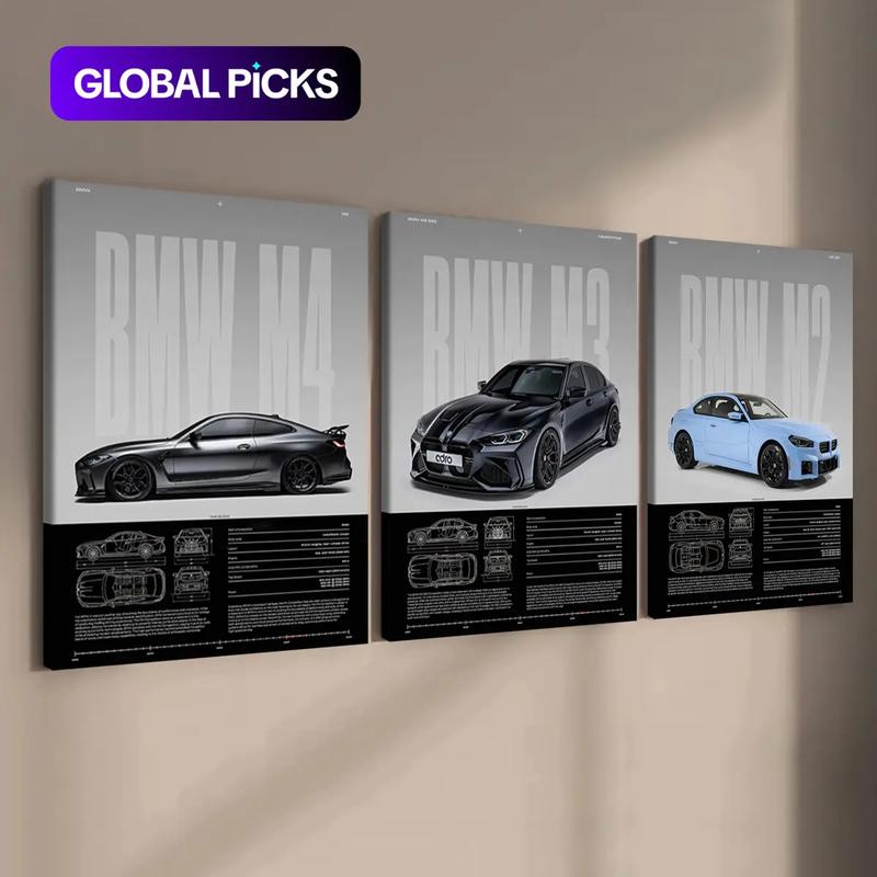3-Piece Solid Wood Art Prints, Unframed Art Print, Bmw Series Performance Car Posters, Modern Wall Decor, Waterproof Home Decoration, Ideal Gift Set #TOP PICKS