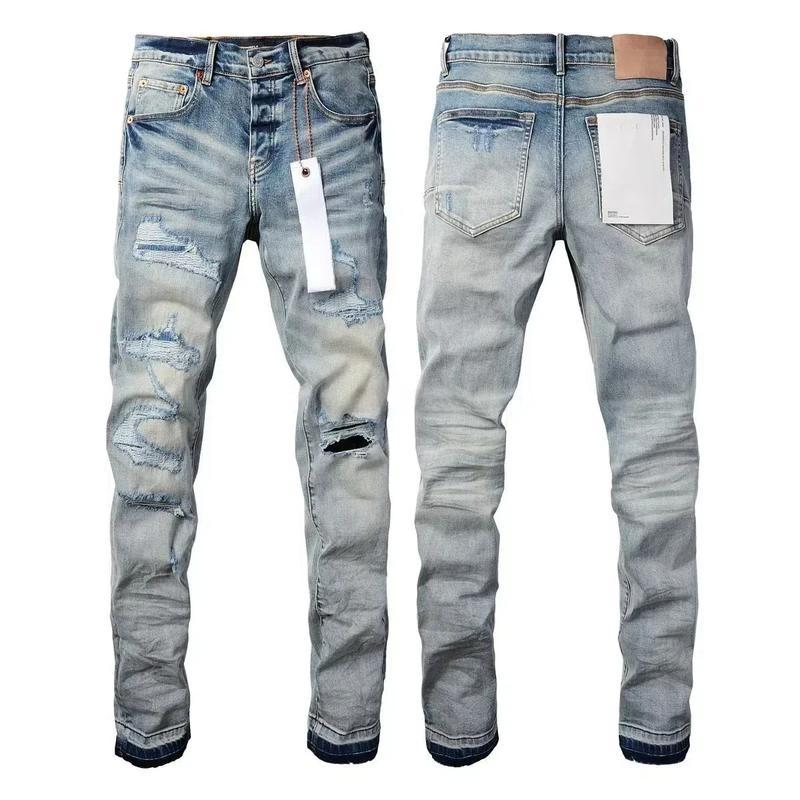 New Fashion Purple jeans man with distressed hole patches Fashion Repair Low Rise Skinny Denim pants 28-40 size Black Casual Fabric Menswear Trouser Streetwear Beige Pocket Plain sweatpantsmen  Ripped Straight Leg 9003