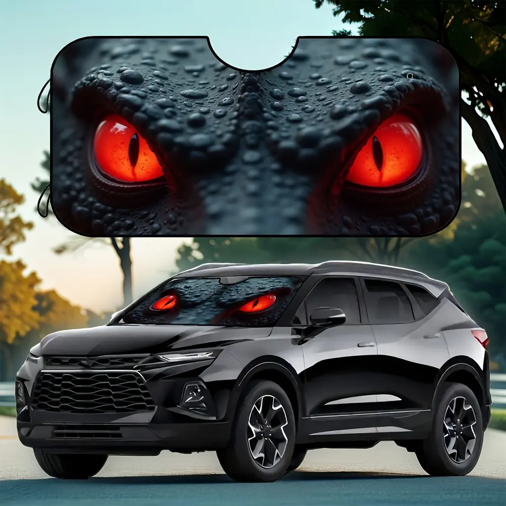 Car Windshield Sun Shade | Unique red-eyed alien graphic design Foldable Portable Car Sunshade UV heat shield, durable polyester for cars SUVs & trucks, Car Sunshades For Windshield