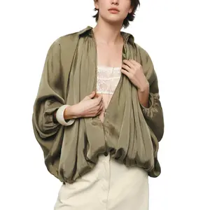 18ACTIVEKITWomen's inflatable bomb jacket, casual bat sleeves, lapel, zipper shirt, oversized folding street jacket