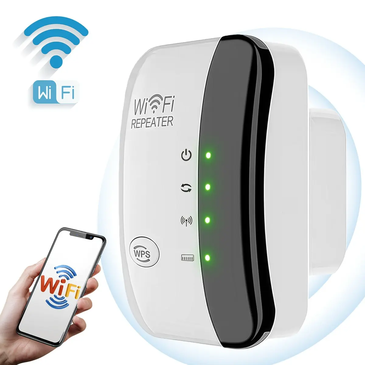 WiFi Repeater, 2.4GHz Wireless Signal Booster, 5000 Sq. Ft Coverage, Long Range WiFi Extender with WPS One Key Setup, Dual Working Mode for Home, Bedroom, Office & Apartment