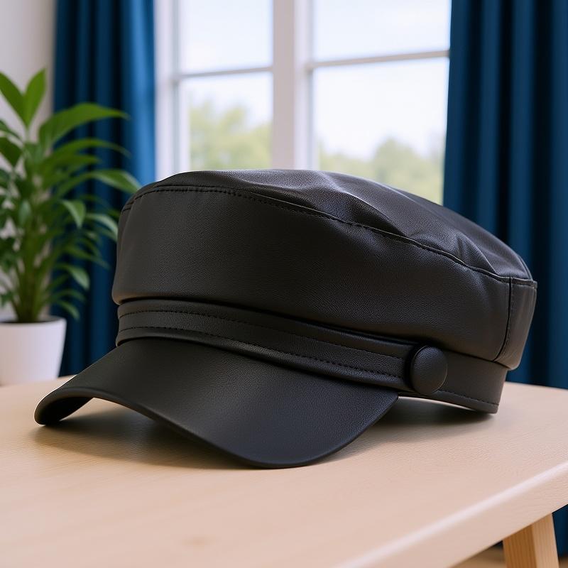 1 Women's PU Leather Navy Beret