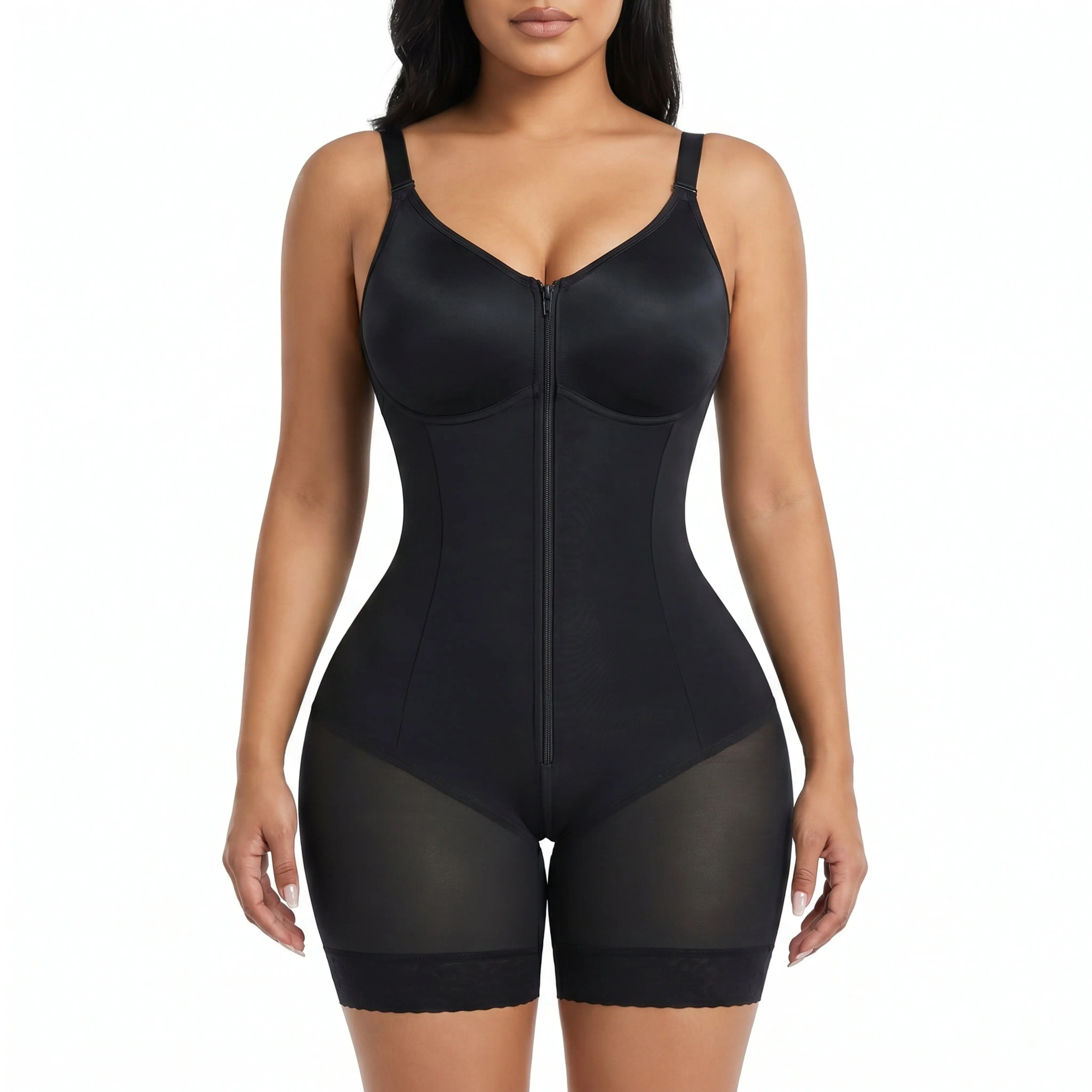 Women’s Fajas Colombianas Moldeadoras Postpartum Tummy Control Body Shaper, Butt Lifter Zip Front Open Gusset Fabric