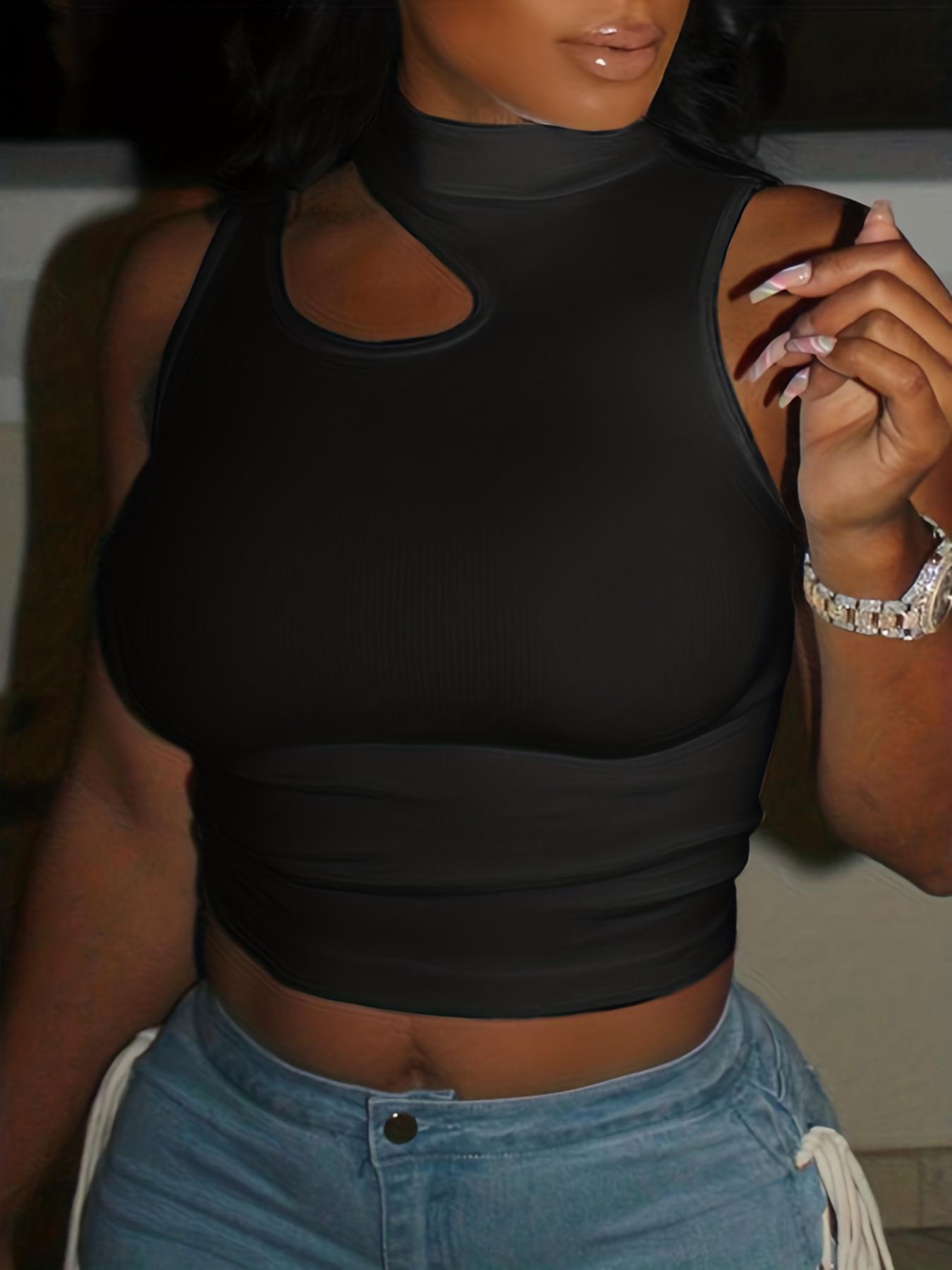 Women's Fashion Sexy Crop Top, Short Sleeve Cut Out Design, Tight Fit Showcases Figure, Inner and Outer Wear, Casual Style