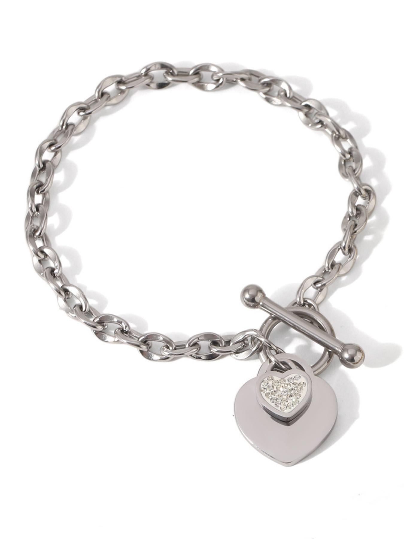 Fashion Heart Stainless Steel Jewelry, Unique OT Buckle Design, Premium Titanium Steel Bracelet for Women, Fade-Resistant Hand Accessory