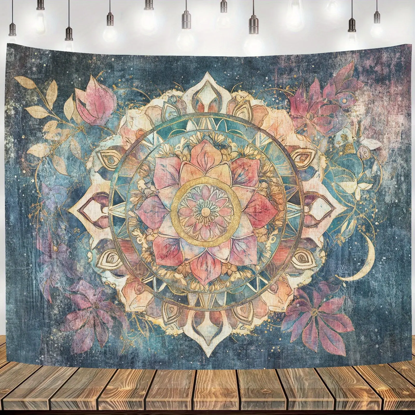 1pc Bohemian Mandala Tapestry Banner - Vertical Wall Hanging with Vibrant Pink Orange Blue for Lotus Flower Design, Boho Backdrop Suitable for Birthday Parties, Decor, Studio, Vertical Hanging for Decoration