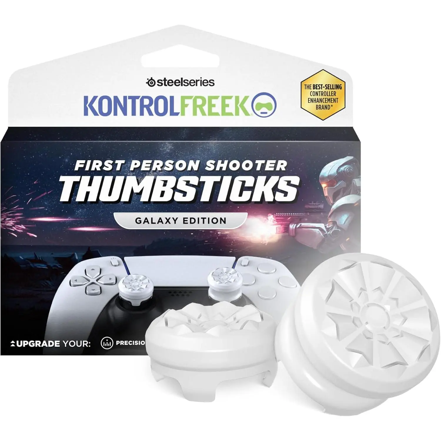 FPS Galaxy White for PlayStation 4 (PS4) and PlayStation 5 (PS5) | Performance Thumbsticks | 1 High-Rise, 1 Mid-Rise | White