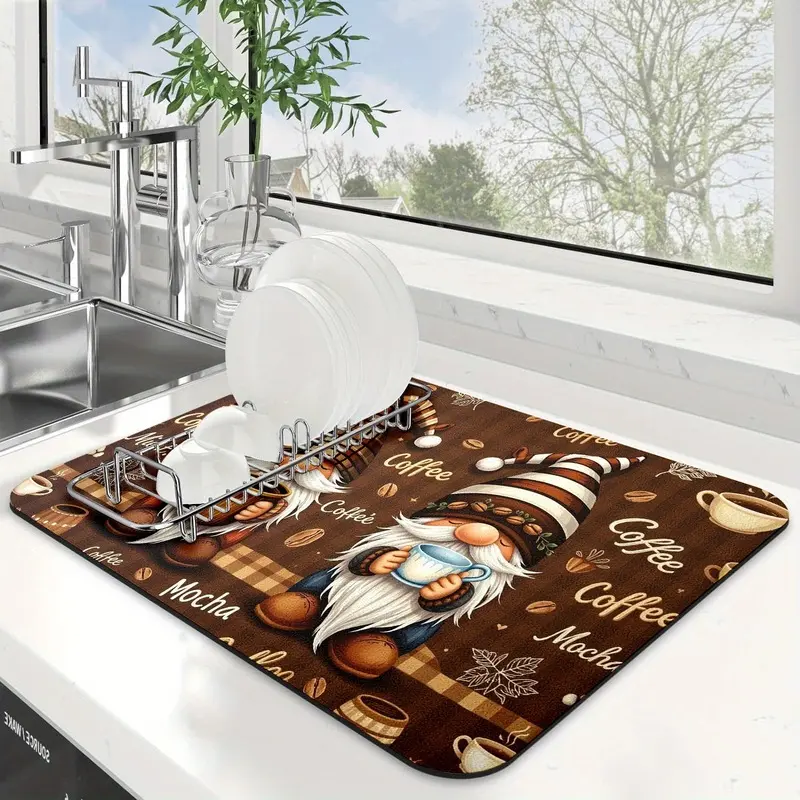 Alphabet coffee machine draining mat, kitchen countertop absorbent diatomaceous earth soft mat, bowl and plate heat-insulating coaster