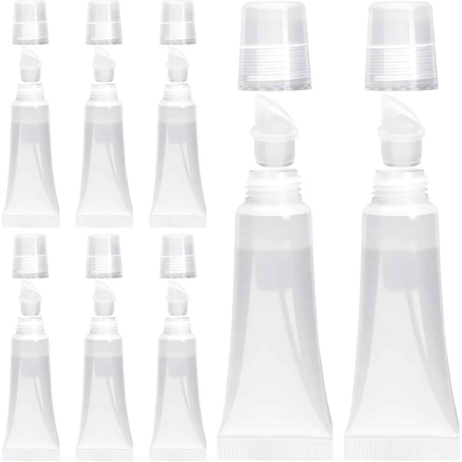 8 count Empty Lip Gloss Squeeze Tubes, 10ml Refillable Lip Balm Containers with Screw Cover, Clear Soft Portable Empty Tube Makeup Containers for Travel Toiletries