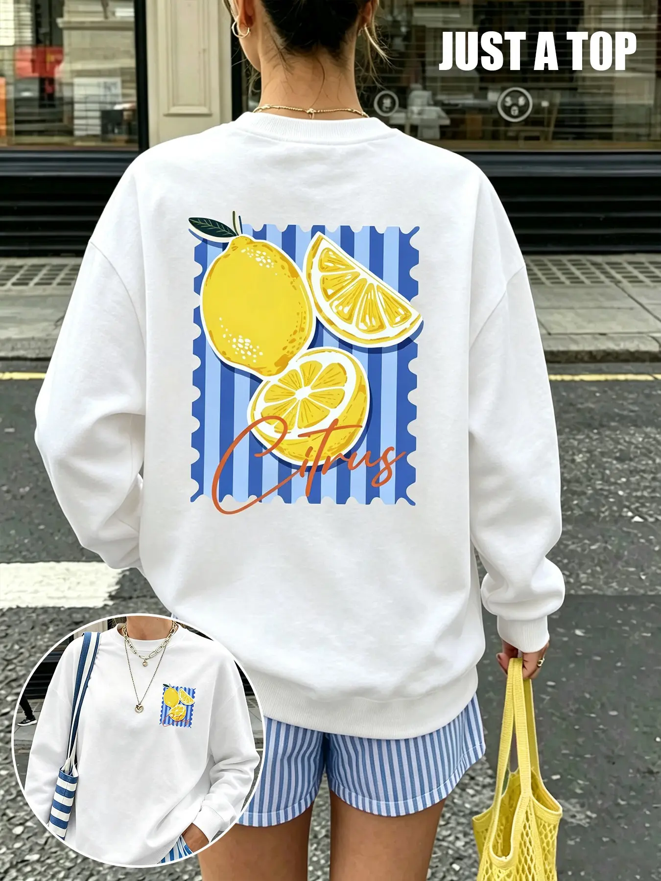 Women's Casual Loose-Fit Round Neck Sweatshirt, Graphic Print, Long Sleeve, Spring & Fall, Versatile Pullover for Daily Wear