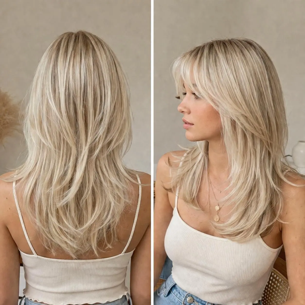 Female 18-in Straight Light Gold Synthetic Full Machine Wig with Bangs, Headband, Multi-Layered Design, Heat-Resistant, Synthetic Hair Patches, for Daily Wear, Parties, Heat Resistant Wig