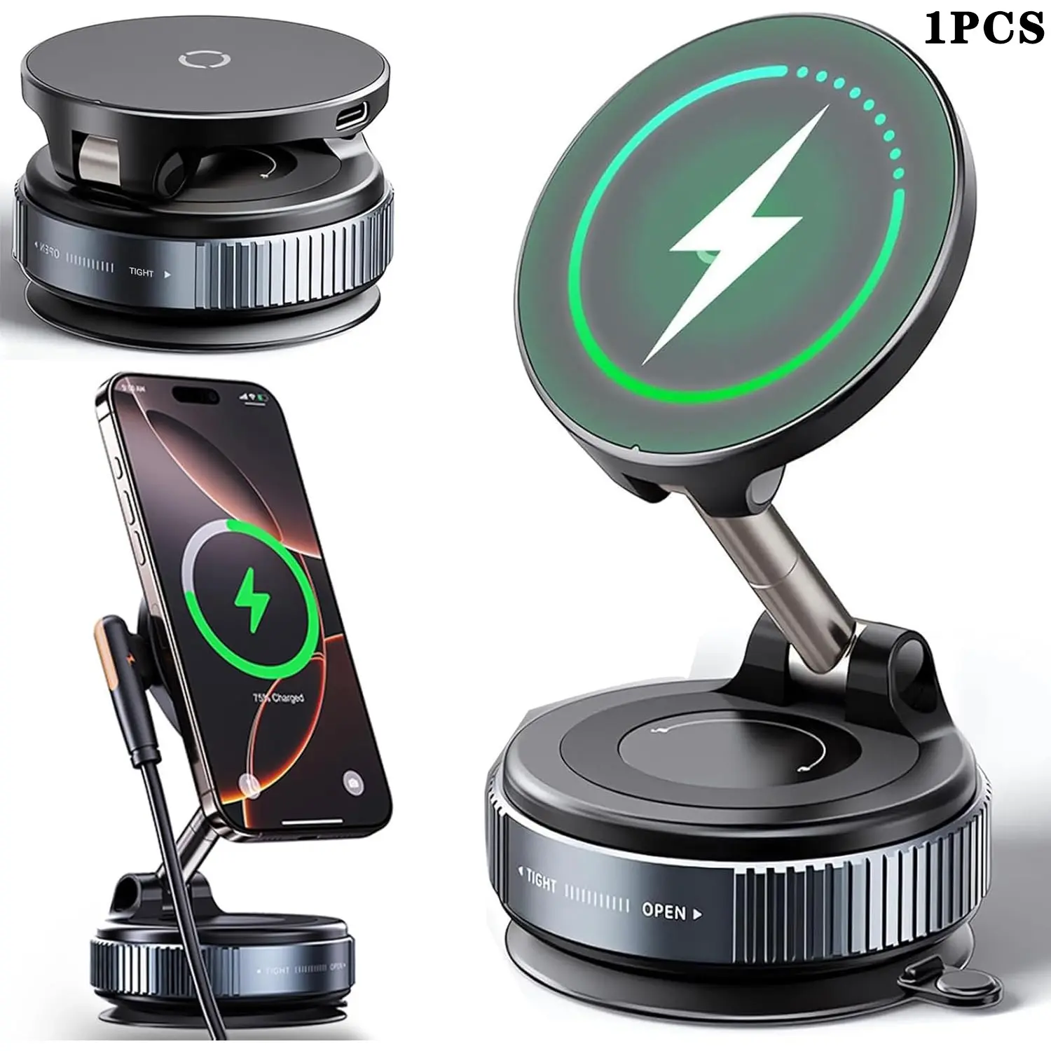 MagSafe Car Mount Charger, 15W Turbo Wireless Charging, Suction Cup Phone Mount, 360° Adjustable Vacuum Suction Magnetic Holder, Wireless Mobile Charger for iPhone 12-17 Pro Max, Car Gadgets