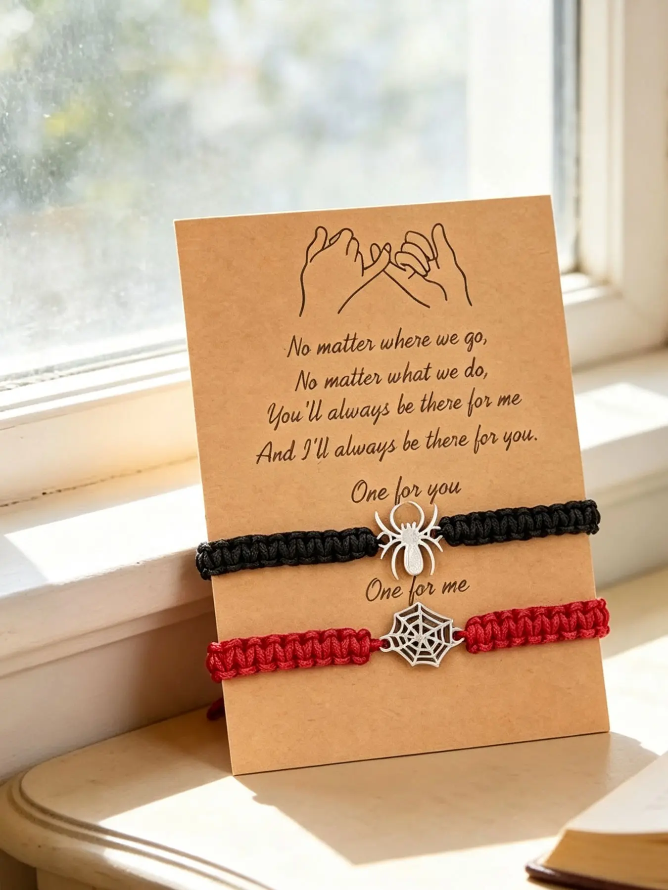 Unique Spider Wish Bracelet Set, 2 Pairs Matching Bracelets with Card, Best Friend Gift, Halloween Present, Casual Style