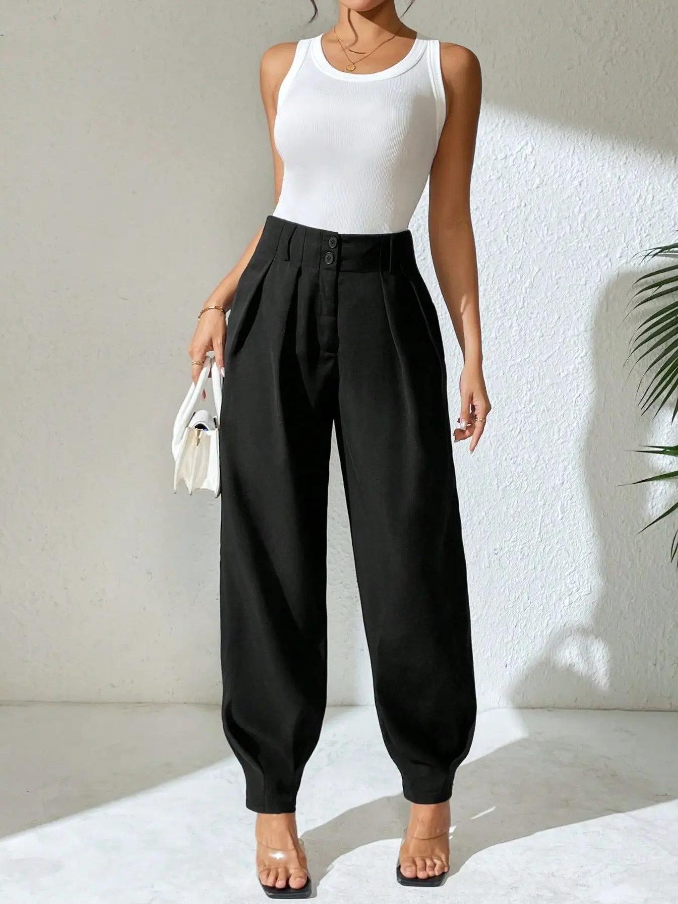 Women's Solid Color Ankle Cuff Pants, Suitable for Office and Outdoor, Daily Casual Wear, Comfortable and Stylish