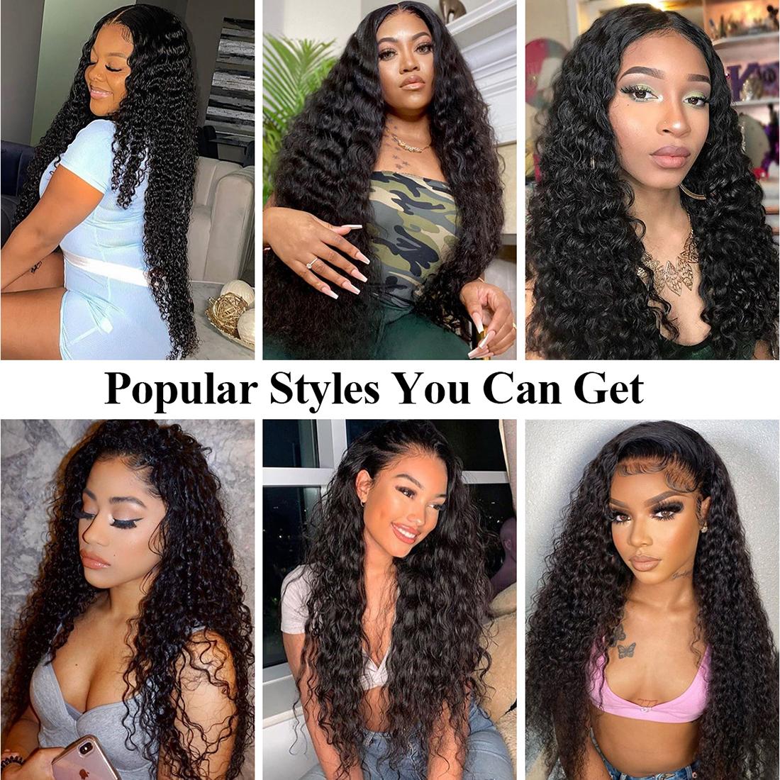Water Wave Bundles Human Hair Extensions 30 32 Inch Wet And Wavy Curly Human Hair Bundles 100% Unprocessed Brazilian Virgin Hair 1/3/4 Bundles for Women Deep Curly Hair Bundle Weave Extensions Natural Black