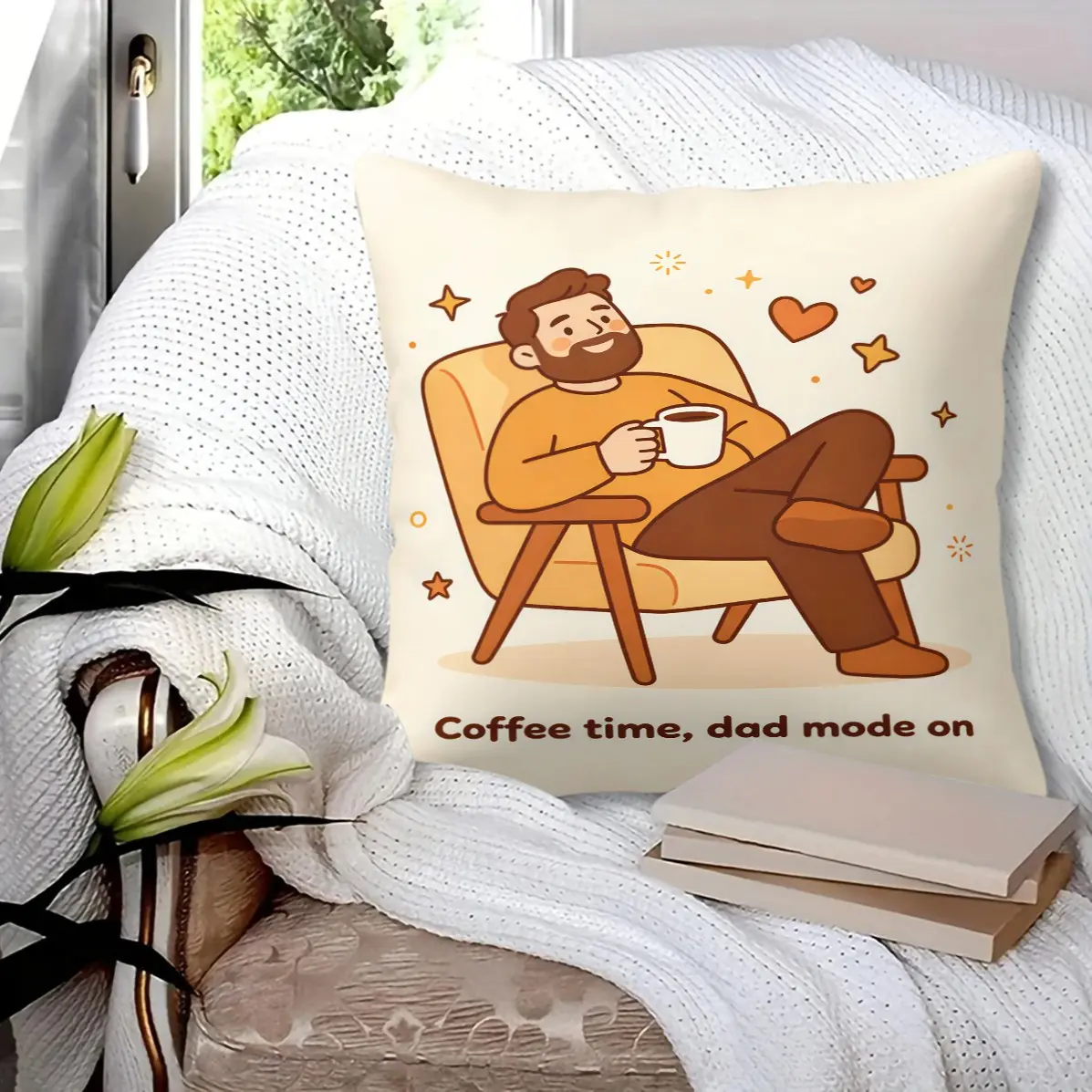 45x45cm1Pcs Funny Dad Daily Life Cartoon Throw Pillow, perfect Father's Day gift, sofa window decor cushion (Includes pillow core)