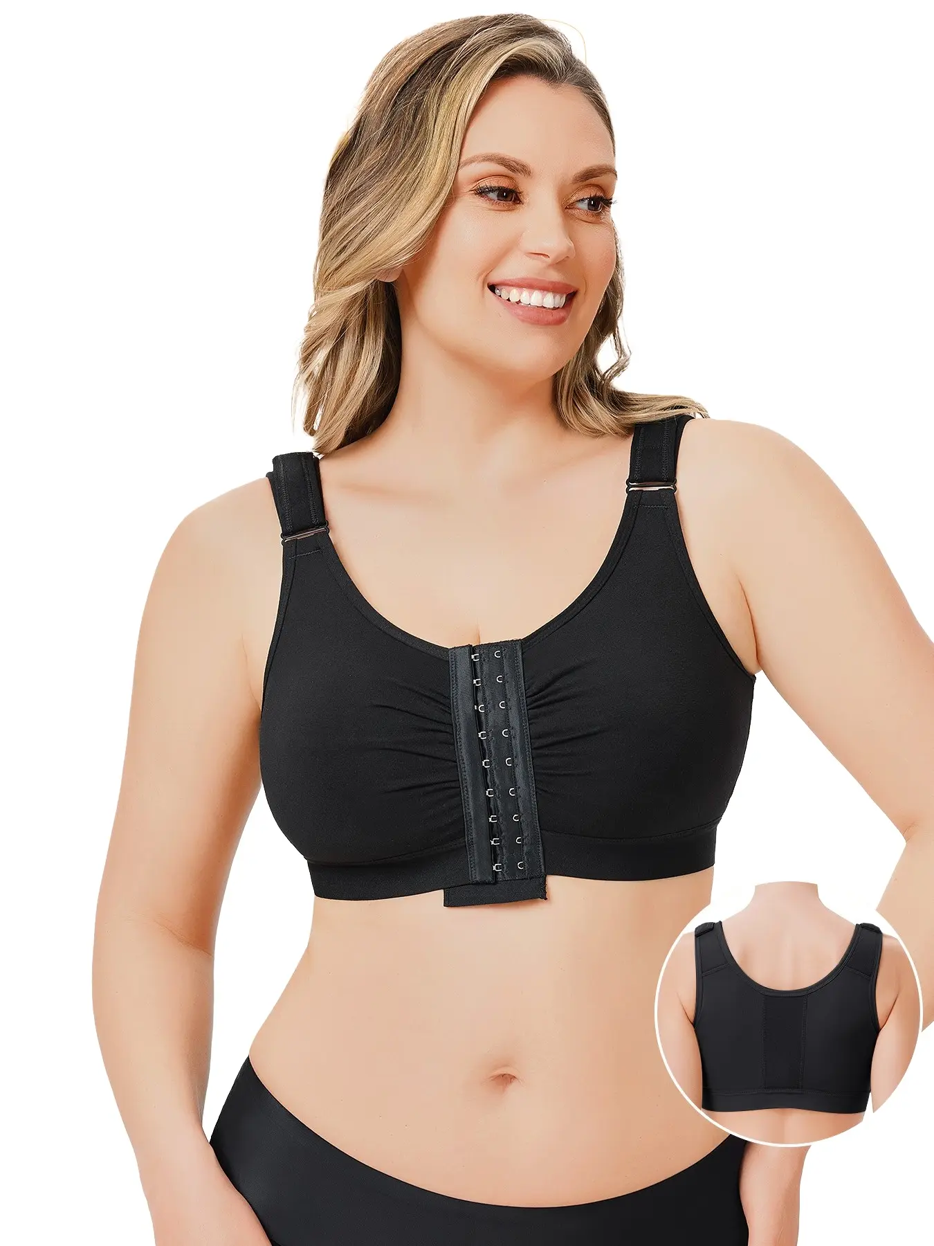 Women's Pressure Underwear Four-Row Buckle Easy On/off Adjustable Strap Bralette Bra Seamless Comfort Cups Post-Surgery Recovery Wide Shoulder Straps Breathable