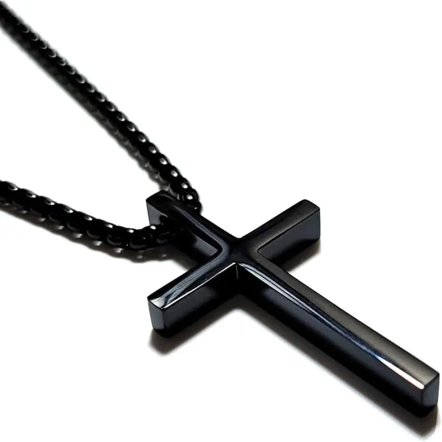 Men's Stainless Steel Cross Faith Pendant Chain Jewelry - Durable Men's Accessories, 1.2in L, 0.7in W, 4mm Thick, Silver-Black/Gold Options, Festive Christmas Gift for Party Bags & Home Supplies Gifting (Business/Casual Use)