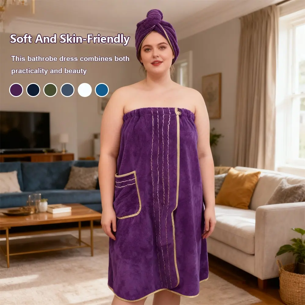 Luxury Gold Line Bath Cap & Robe Set, Extra Large Fall Winter, Lightweight Breathable Warm, Unisex Home Travel Sauna Spa Wear