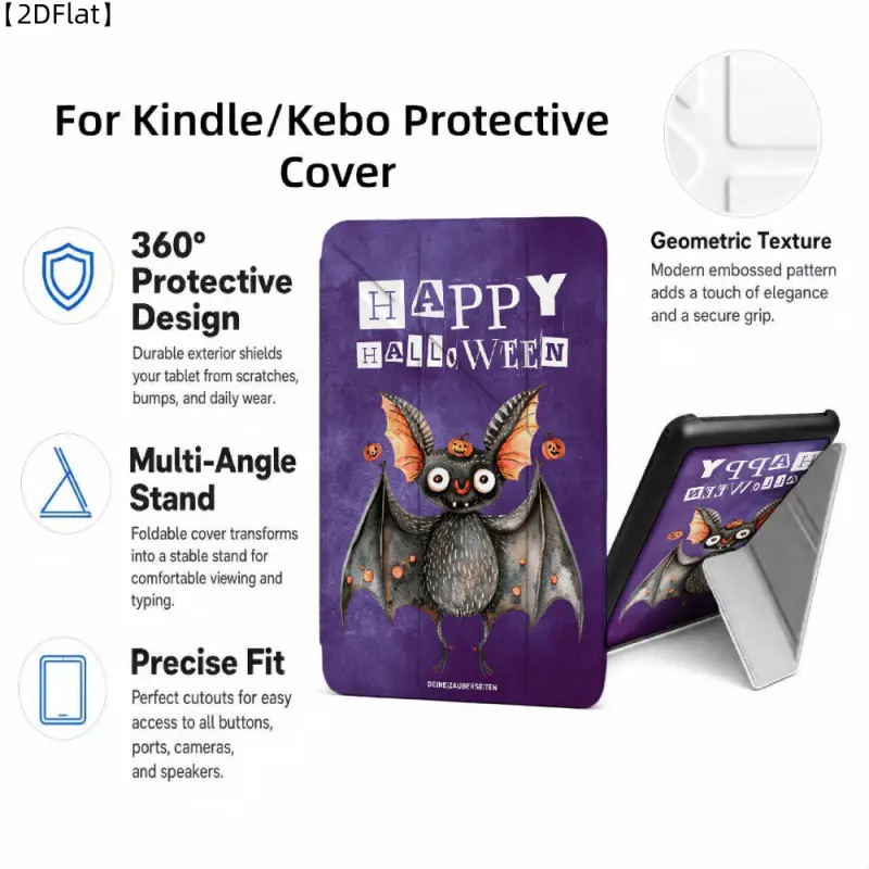 For Kindle/Kobo/Tolino Case, with stand Happy Halloween Bat Design for New Kindle 11Th 2019, for Kindle 11th Generation Case for Kindle 11Th (2022/2024), 6-Inch, 7-Inch Kindle Paperwhite 12Th Generation 2024 Vision Color (2024) /Vision 6 (2021）/Shine Colo