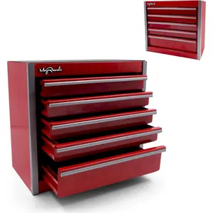 Red Mini Metal Tool Box with 5 Drawers and Top Storage, Portable Tools Storage and Organizers,  DIY