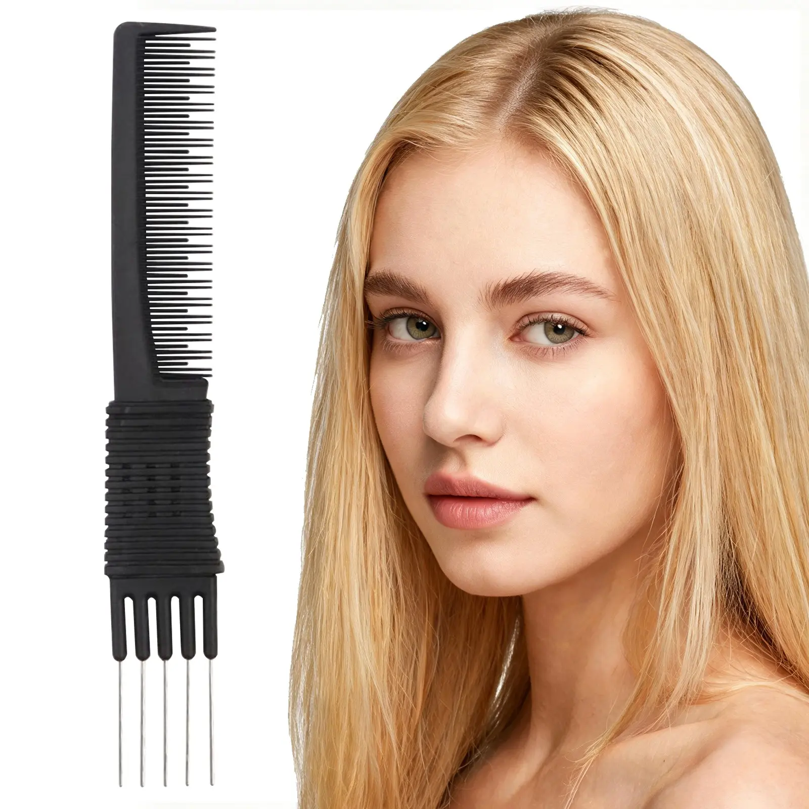2-in-1 Hair Highlighting Comb, Rat Tail Sectioning Comb for Hair Coloring, Wig Styling, Braiding, Weaving & Salon Hairdressing, Hair Combs