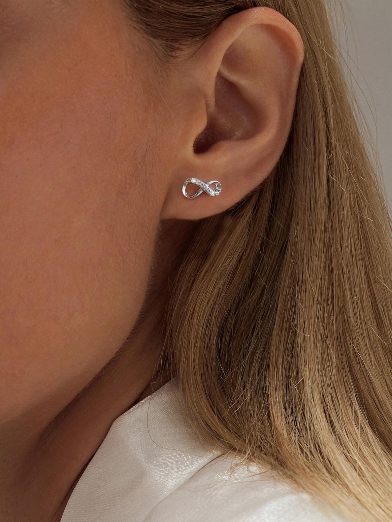 S925 Sterling Silver Infinity Symbol Design Stud Earrings, High Quality Earrings, Fashionable Earrings for Women & Girls, Trendy All-match & Exquisite Jewelry for Birthday Gift, Artificial