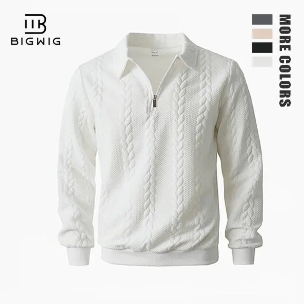 Men's Spring Outfits Knitted Polo Neck Long Sleeve Sweatshirt for Daliy Wear, Old Money Zipper Half Button Design, Casual Versatile Trendy Simple Pullover, Essential for Man's Wardrobe.