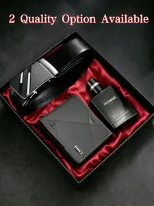 Men's Fashion Gift Set, Perfect Gift Bundle, Includes Perfume, Wallet, Belt, Accessories, Deluxe Gift Box, Premium Gift Box, Classy Gift Box, Perfect for Business Casual Daily Wear