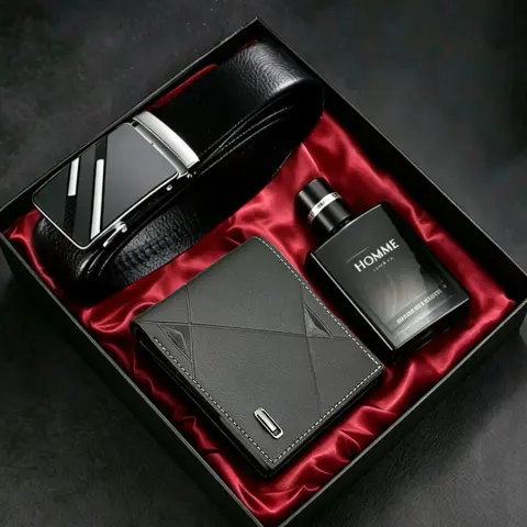 Men's Fashion Gift Set, Includes Perfume, Wallet, Belt and Accessories, Deluxe Gift Box, Ideal for Gifting, Perfect for Business Casual Daily Wear