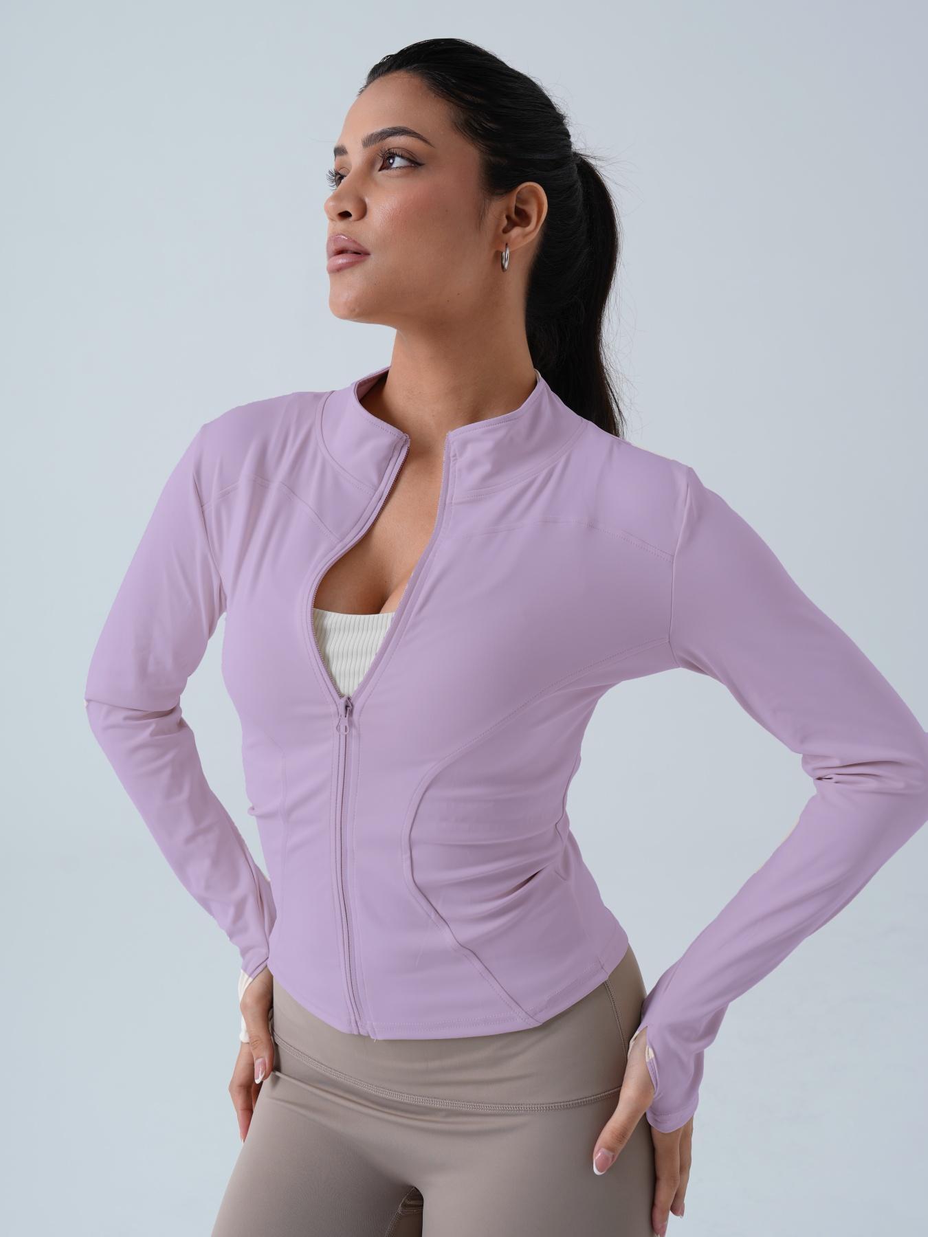 Women's Solid Zip-Up Sports Jacket, Sporty Long Sleeve Outerwear for Women, Ladies Sportswear for Indoor and Outdoor Wear