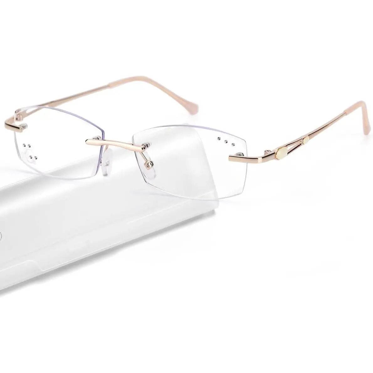 Rimless Reading Glasses for Women,Stylish Blue Light Blocking  Readers,Anti  Frameless Lens