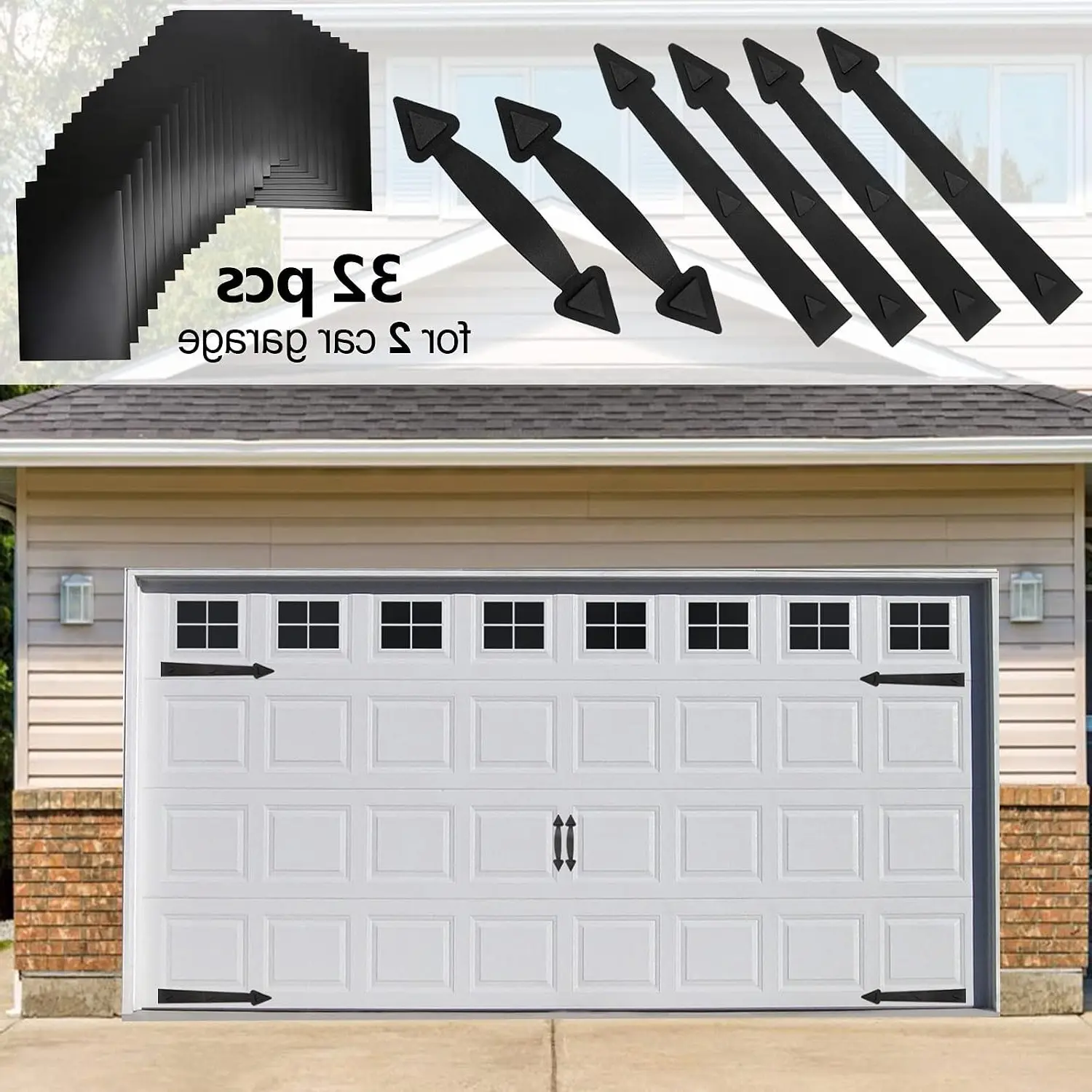 Magnetic Garage Door Decoration Kit with Faux Windows, Hinges and Handles, BlackGift