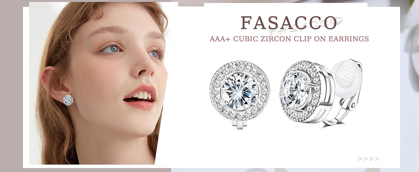 FASACCO Clip On Earrings for Women Lightweight Clip on Non Pierced Clip Earrings Crystal Wedding Formal Earrings Birthstone (With Box)