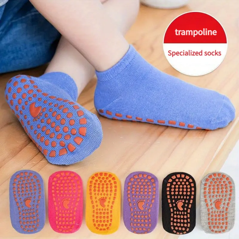 5 Pairs Kids Anti Slip Grip Socks Boys Girls Ages 1 18 Years Breathable Solid Color Athletic Socks for Trampoline Park Playground Indoor Outdoor Toddler Teen Sports Socks