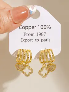 WANGXY Huggie Stacked Earrings for Women Gold Chain Drop Dangle Earrings Lucky 4 Leaf Ear Studs | Four Leaf Cubic Zirconia Jewelry for Her