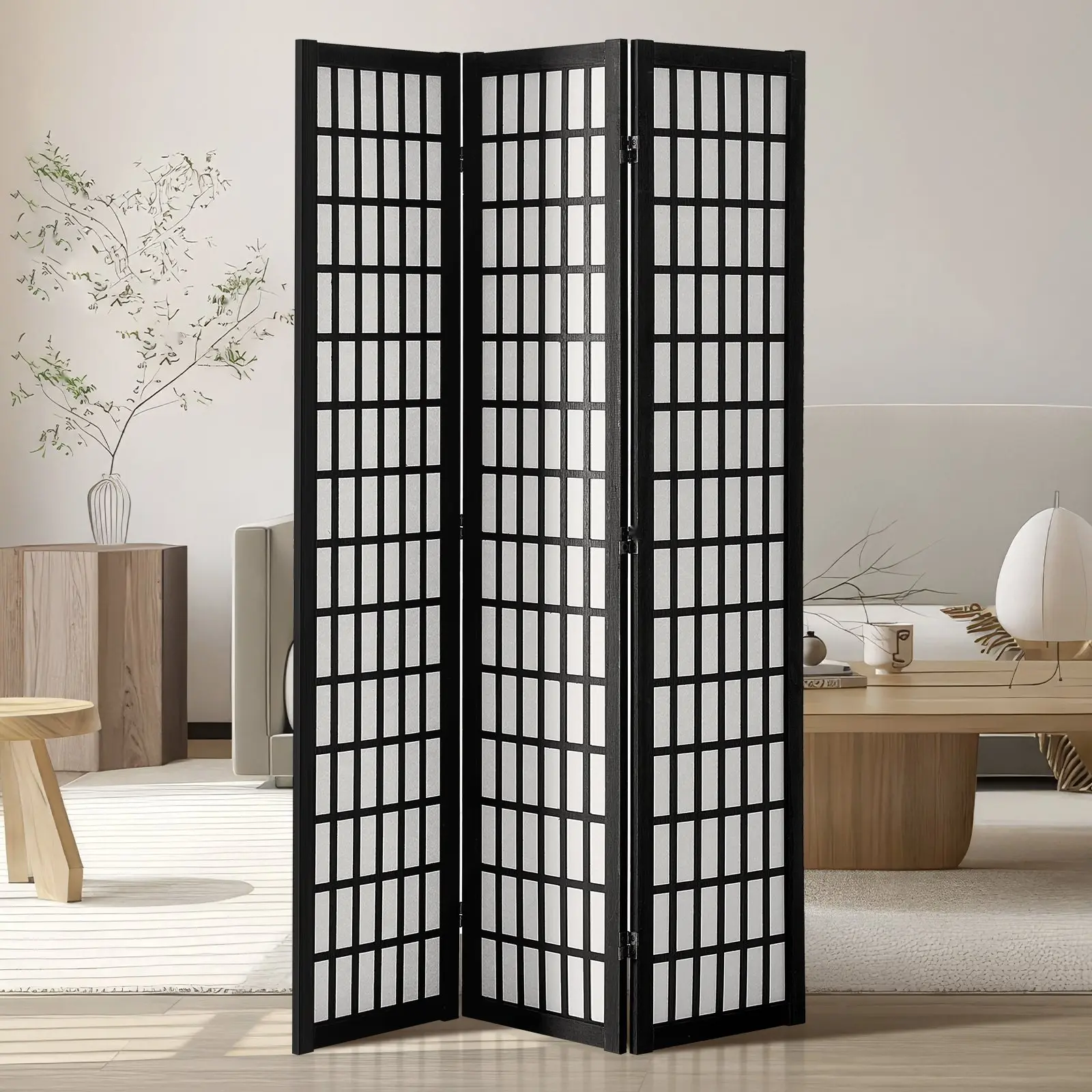 Three-Panel Japanese Room Divider, Wooden Folding Privacy Screen For Indoor Use, Portable Partition Screen, Decorative Room Separator For Living Room, Home Office, Restaurant And Bedroom, Easy Setup