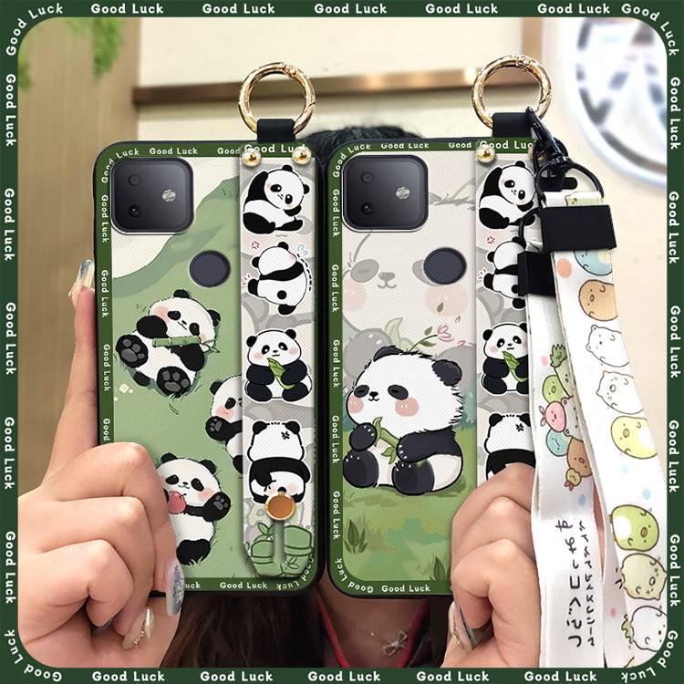 Wrist Strap Durable Phone Case For TCL T-Mobile Revvl 4Plus Kickstand protective Wristband Soft case Back Cover panda Silicone Waterproof ring Dirt-resistant Cartoon Anti-knock