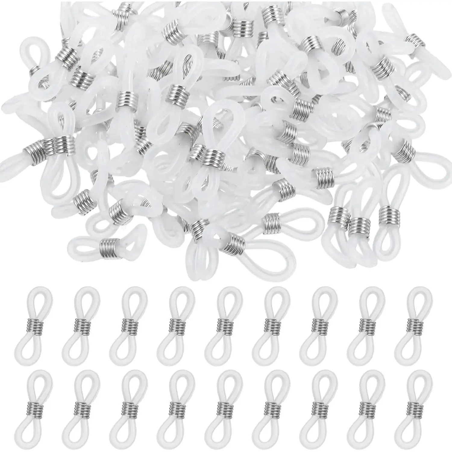 100 count Eyeglass Chain Ends, Adjustable  Eyeglass Chain Connector Anti Slip Glasses Chain Rubber Loops Lobster Clasp for Glasses Strap, Glass Holder, Sunglasses strap
