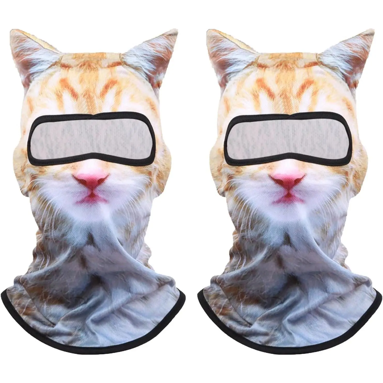 2 Pack Cat Ski Mask Balaclava Funny 3D Animal Face with Ears Fuzzy Kitty Hood  Winter Outdoor Rave