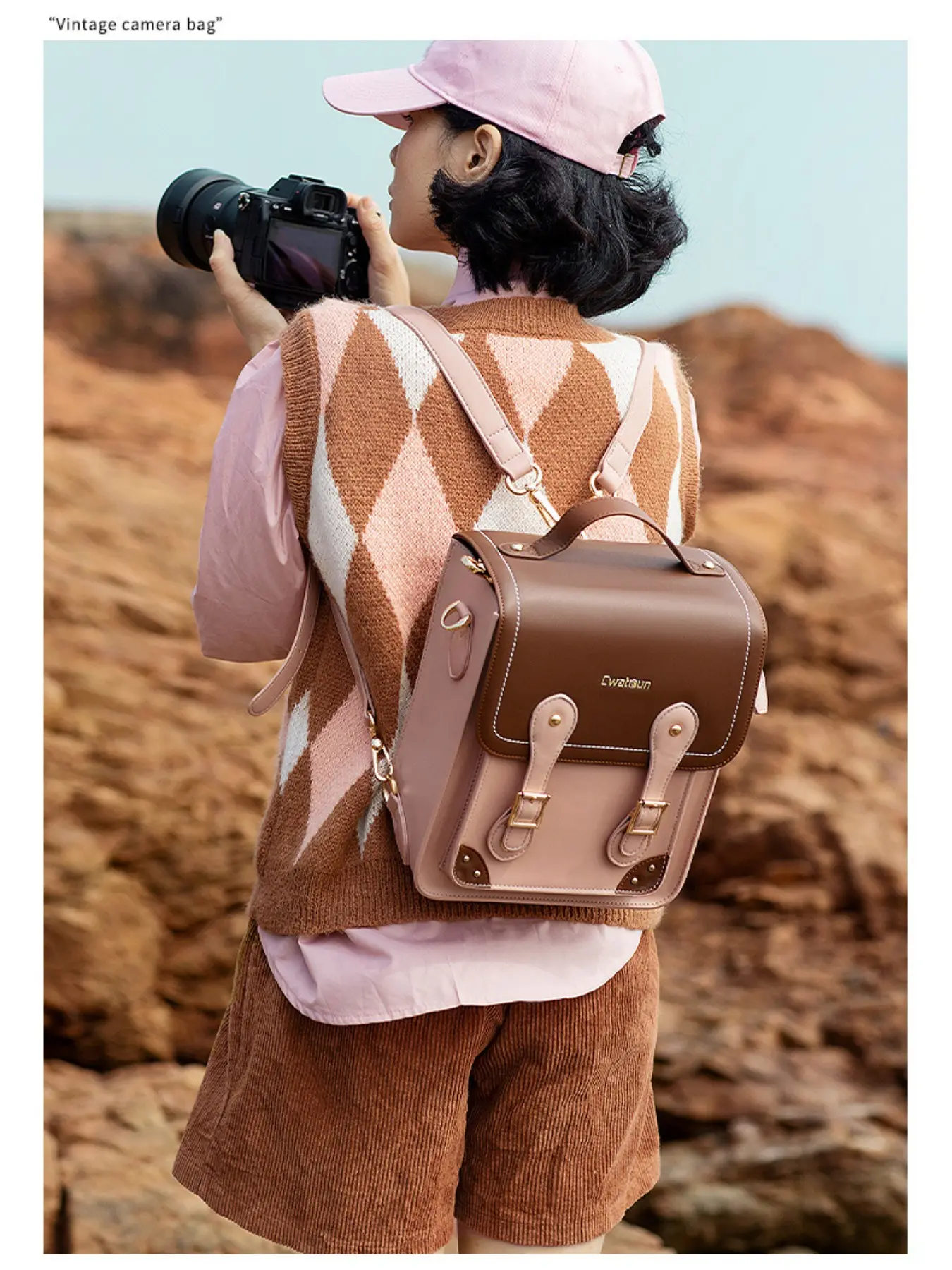 Women's High Quality Camera Bag PU Leather Backpack Large Capacity Photography Gear Bag Universal for Cameras & Accessories