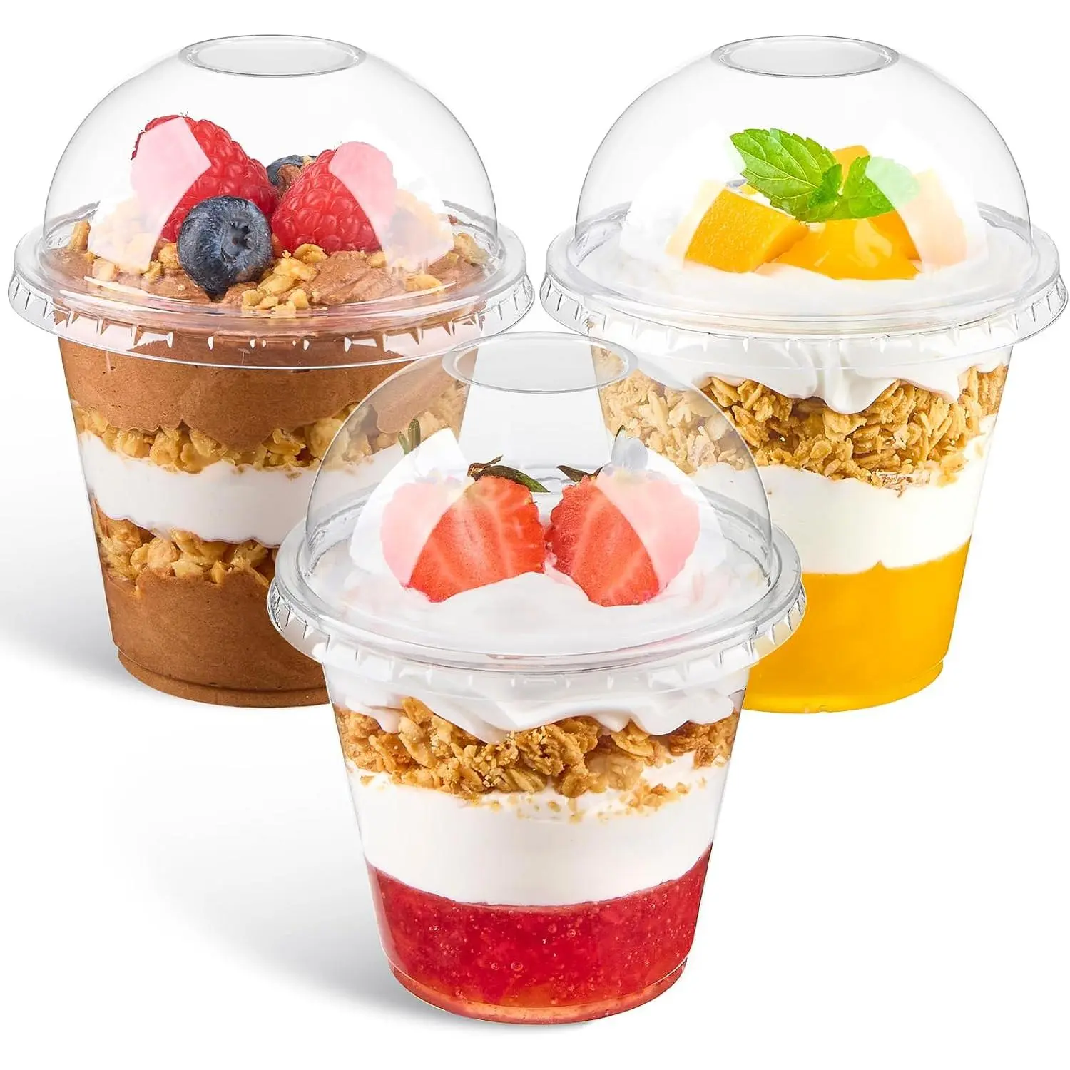 50 Sets 9 Oz Clear Plastic Dessert Cups with Dome Lids No Hole, Fruit Cups Small Disposable Cups with Lids for Parfaits, Puddings, Cakes, Snacks, Ice Creams, Party Supplies