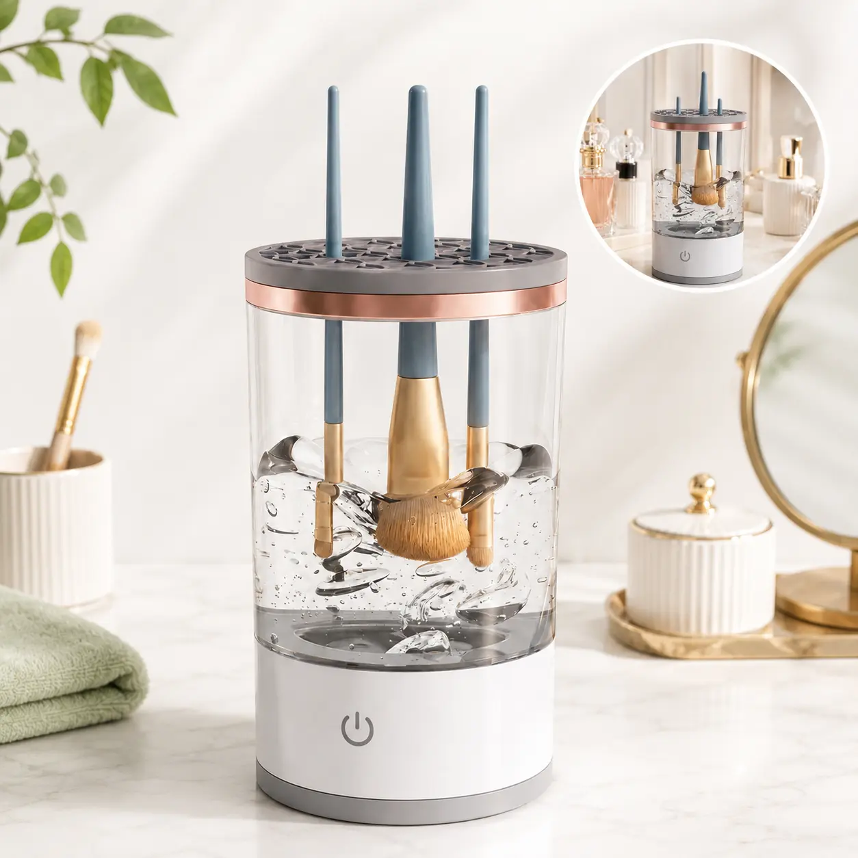 Electric Makeup Brush Cleaner Machine, 7000RPM Deep Cleaning Brush Washer with USB Rechargeable Design, Automatic Makeup Brush Cleaner & Dryer for All Brush Sizes