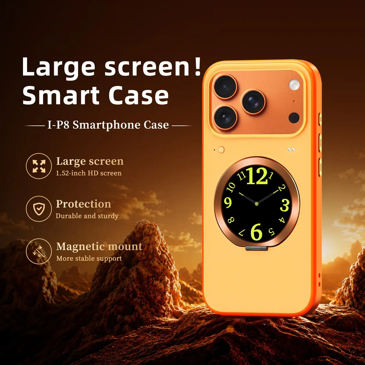 Smart Screen Phone Case for 17promax, Multi-Functional Round Display Cover, PC+tpu Shockproof, Magnetic Rotatable Stand, Real-Time Camera Preview
