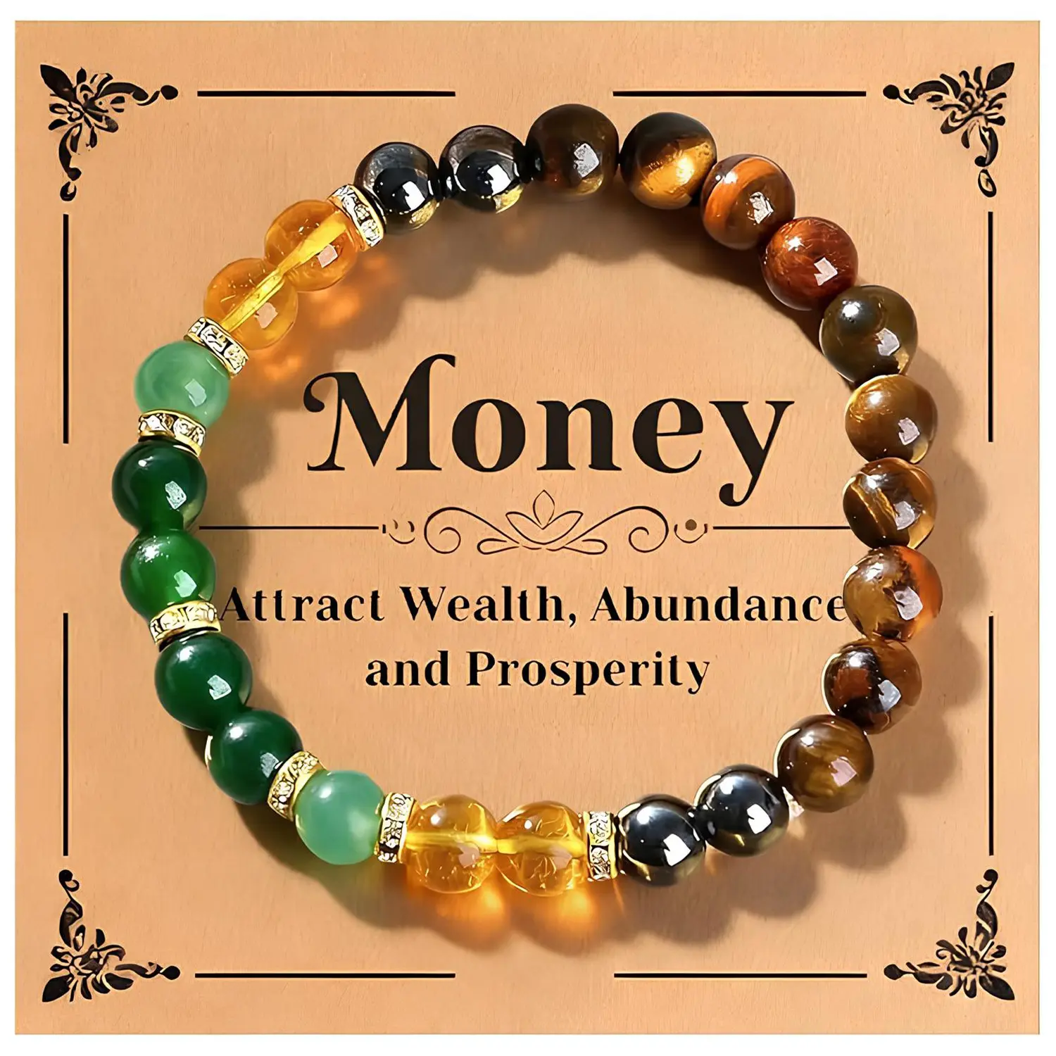 Money Attraction Bracelet with Green Aventurine & Tiger Eye Beaded Color Block Crystal Manifestation Bracelet Wealth Good Fortune Amulet Protection Jewelry Inspirational Encouragement Fashion Bracelet Gift